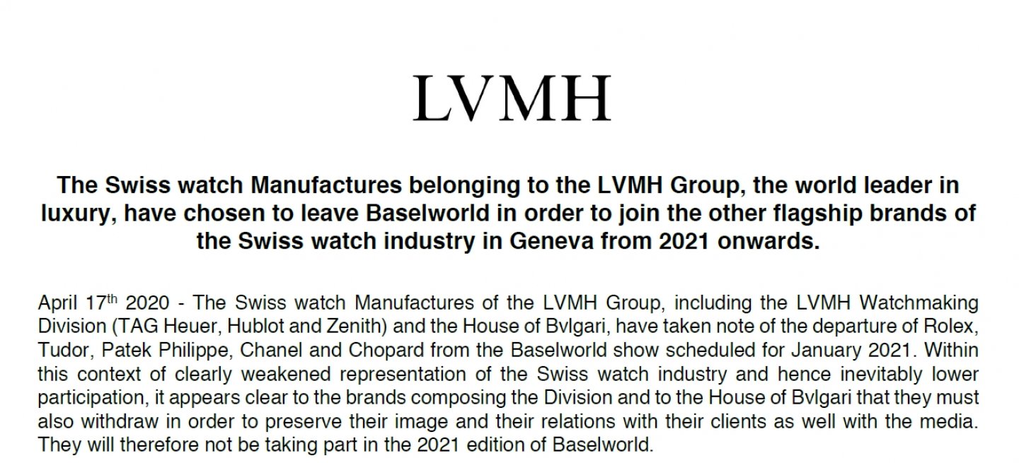 【緊急速報！】LVMHグループもバーゼル離脱を表明！！～バーゼルワールドの実質的な終焉か
