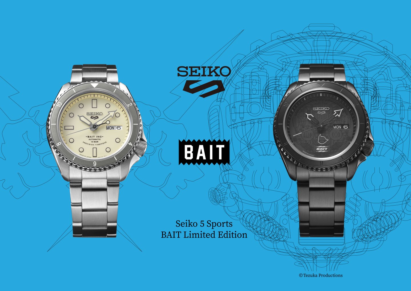 ＜セイコー 5スポーツ＞より アメリカ発祥の高感度セレクトショップ『BAIT』とのコラボレーション限定モデル発売～鉄腕アトムをモチーフにしたデザインも