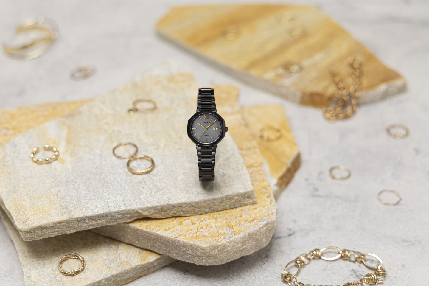 CASIOのウィメンズ腕時計「シーン(SHEEN)」より、 クールとエレガントが融合したフルメタルデザインから ブラックが登場