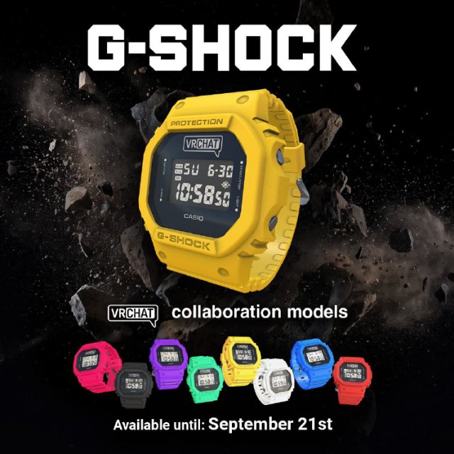 G-SHOCKがVRChatと期間限定コラボ～「VRChat」公式アイテムとして自身のアバターに装着可能なG－SHOCKが初登場～ VRChatロゴ入りG-SHOCK（実物）が当たるキャンペーンも