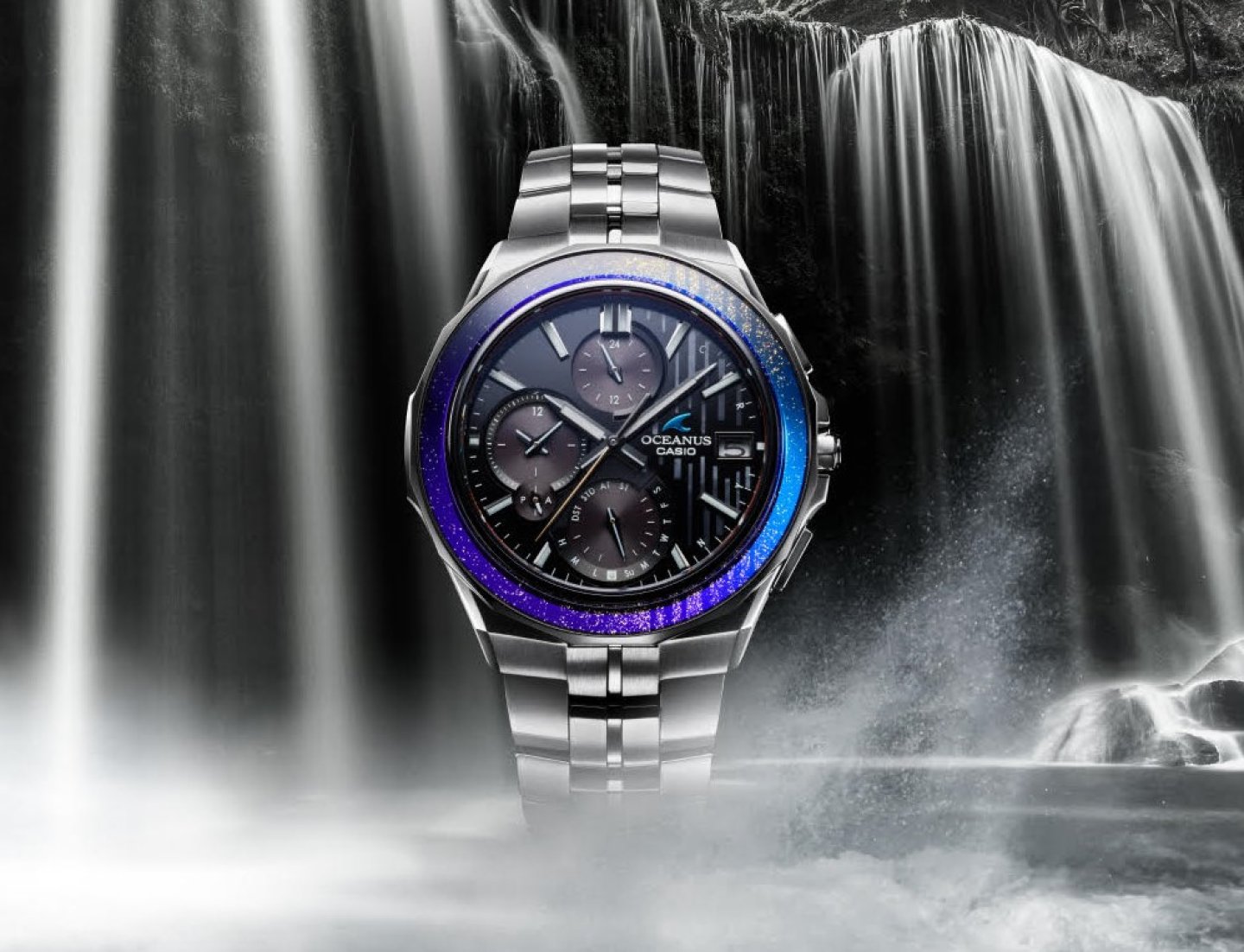 カシオの"Elegance, Technology"をコンセプトとした「OCEANUS（オシアナス）」より、蒔絵を時計ベゼルに採用した限定モデル『OCW-S5000MB』登場～躍動感ある滝の水しぶきを蒔絵で表現