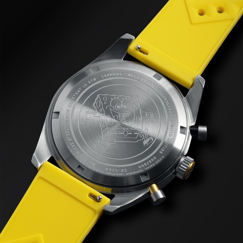 スピニカーとスポンジ・ボブのコラボ時計、メカクォーツクロノグラフ