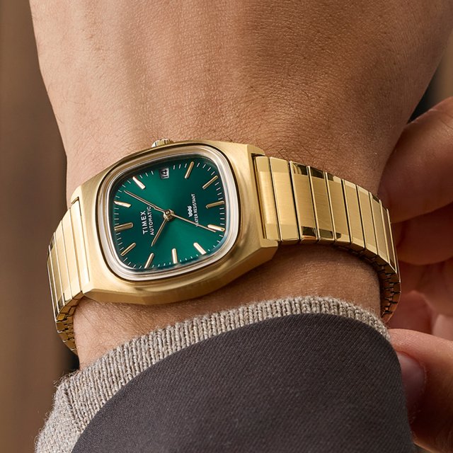 TIMEX＜タイメックス＞のＴＶダイヤル型モデル『E-Line Automatic』グリーン&ゴールドの新カラーが登場