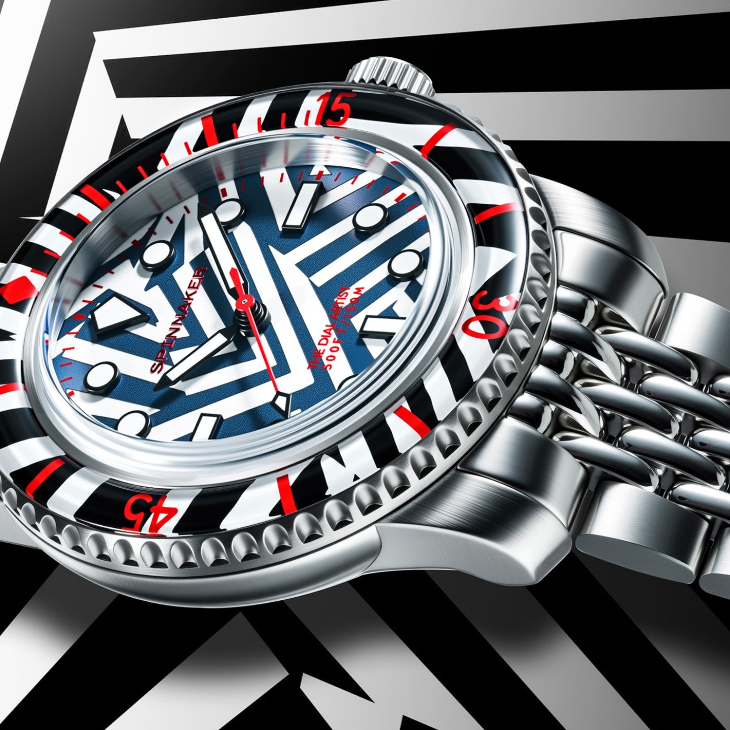 スピニカー『フルース 40 オートマティック ラズル・ダズル リミテッドエディション』～船舶用迷彩”ラズル・ダズル”をデザイン、視認性度外視した「惑わせる時計」