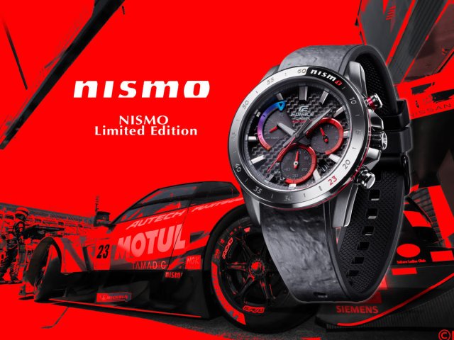 カシオ 「日産/NISMO」のチームカラーを配した“EDIFICE”の限定モデルを発表～レーシングカーに記されるエースナンバー「23」を時計に刻印