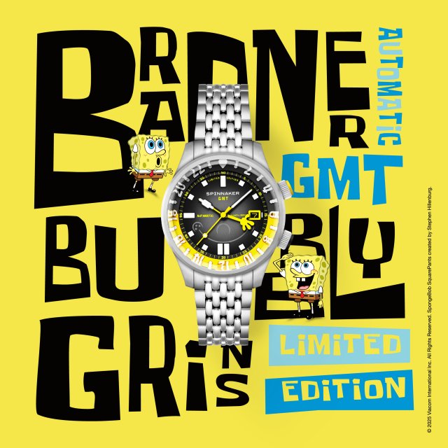 スピニカーのスポンジ・ボブ コラボレーション第4弾「BRADNER GMT AUTOMATIC BUBBLY GRINS LIMITED EDITION」発売～GMTモデルに人気キャラクターが集結した最新作