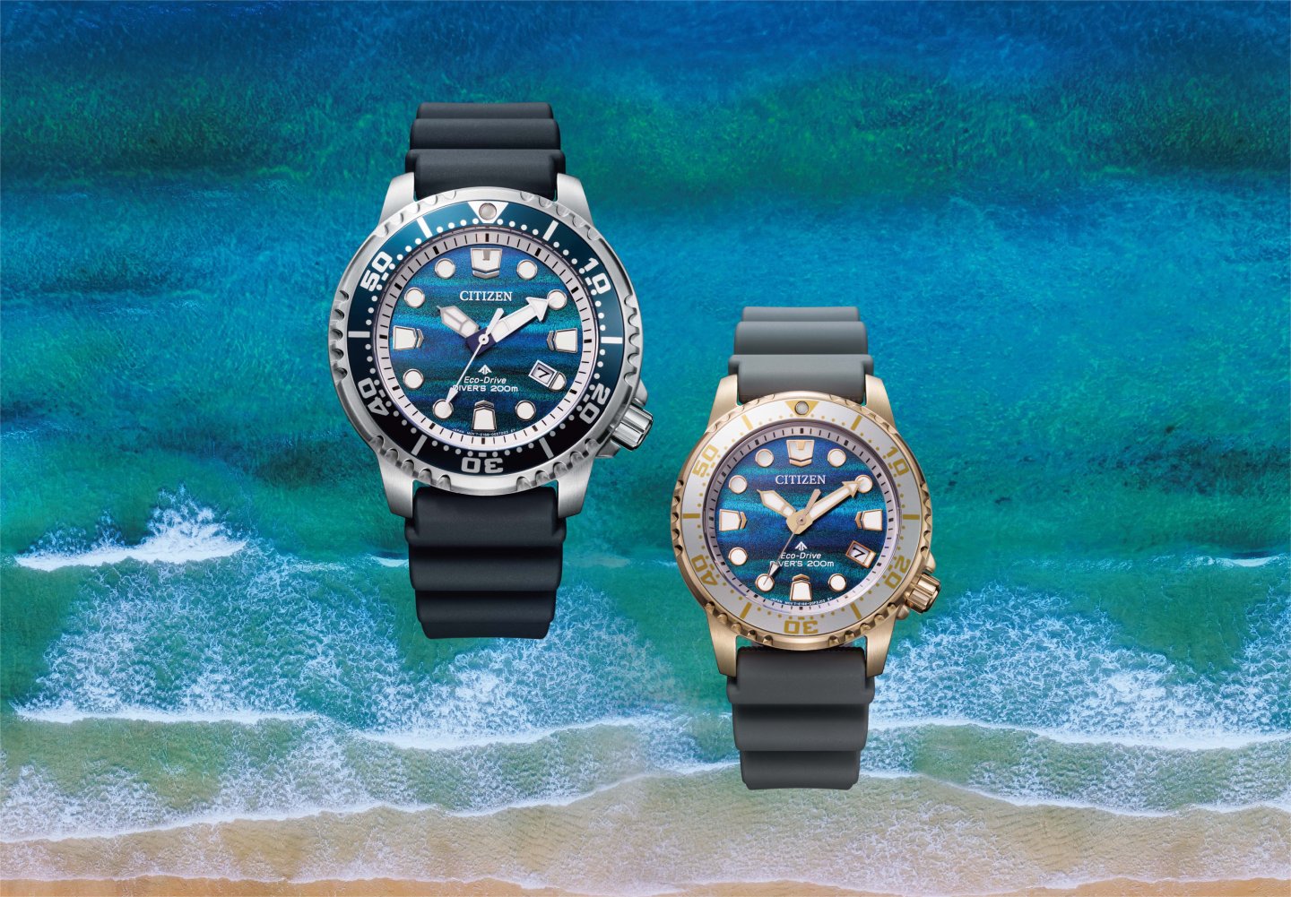 シチズン「エコ‧ドライブ ダイバー200m」から限定ペアモデルが登場～澄んだ海をモチーフにしたカラーリング