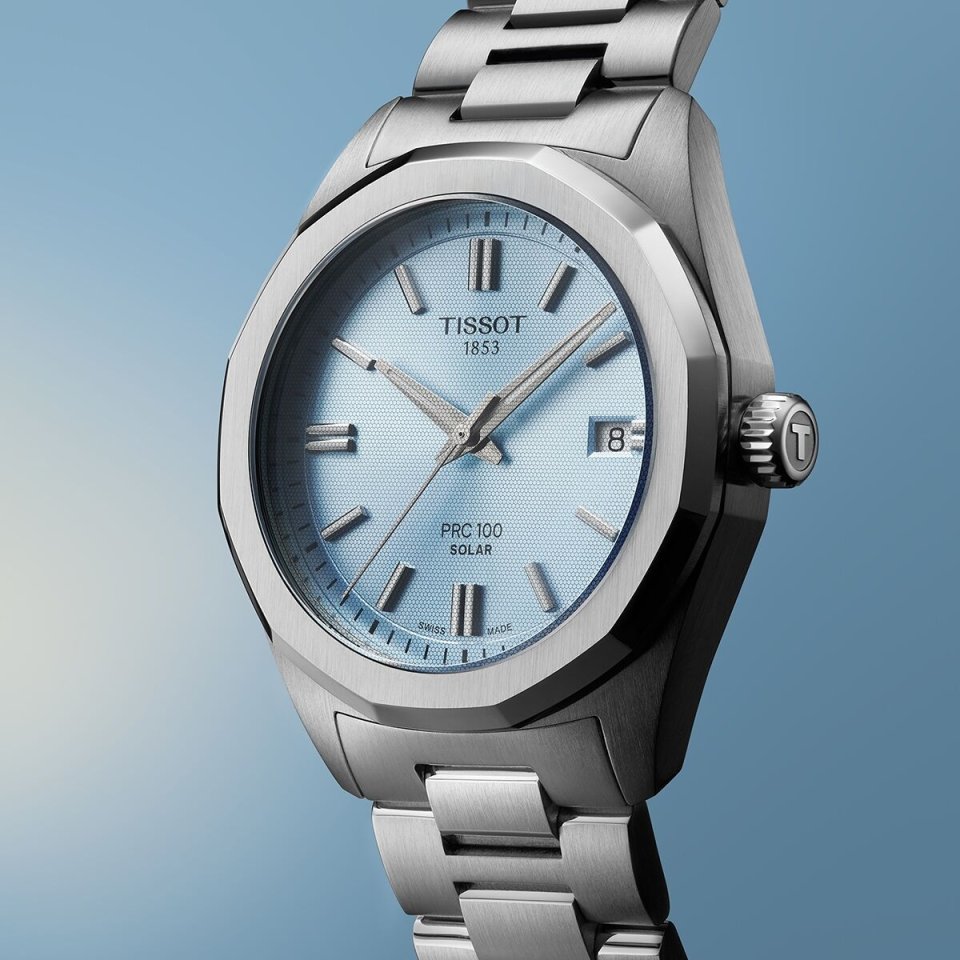 Tissot PRC 100 ブルー文字盤 Tissot PRC 100 Solar Blue Dial 39mm Steel Men's Watch