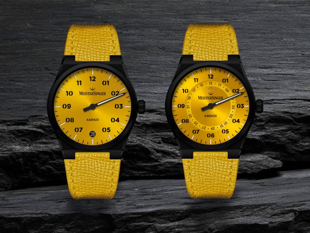 マイスタージンガー、人気の「Kaenos（カエノス）」に2モデルを発表～DLCケースとゴールデンイエローのサンバースト文字盤、初のレザーストラップを備えた限定モデル