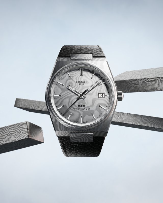 ティソ PRX コレクションにダマスカス・ステンレススチールおよびチタニウムを採用した38mm径の新作誕生～画期的な新素材と共に新たな高みへ