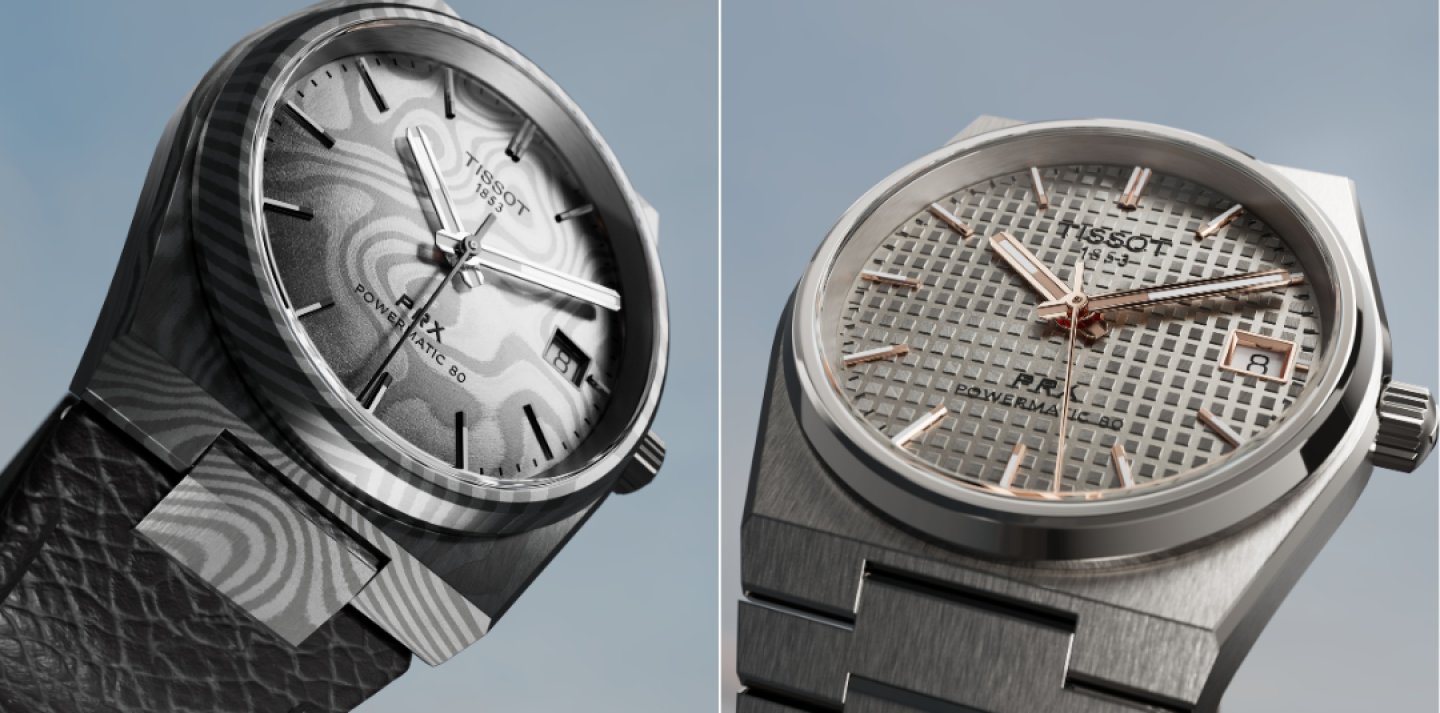 ティソ PRX コレクションにダマスカス・ステンレススチールおよびチタニウムを採用した38mm径の新作誕生～画期的な新素材と共に新たな高みへ